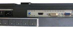 Image showing power/headphone/HDMI/DVI and VGA connectors underneath the monitor